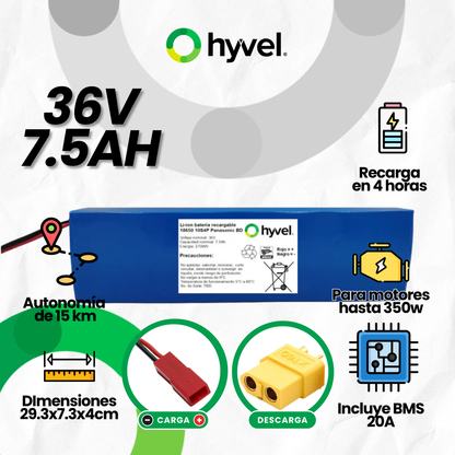 Batería 36V 7.5Ah para Scooter Eléctrico