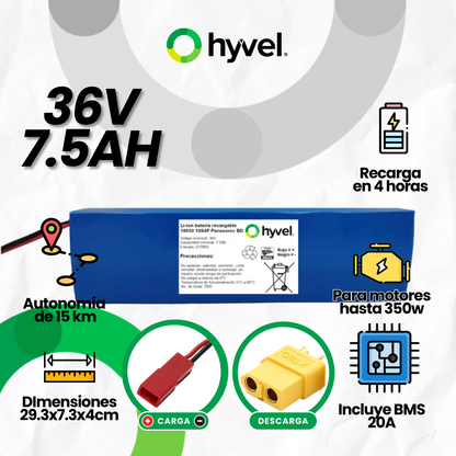 Batería 36V 7.5Ah para Scooter Eléctrico