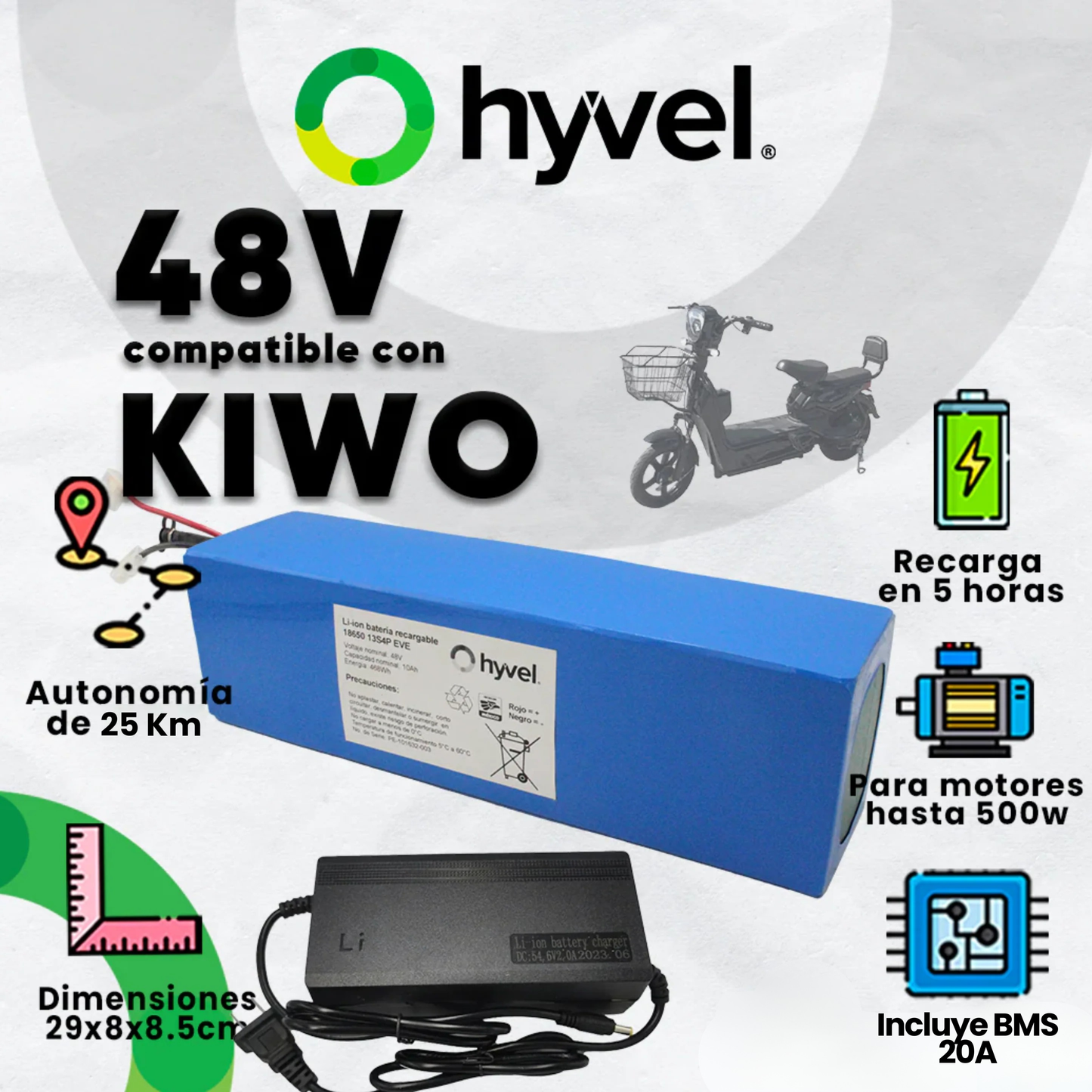 Kit Batería 48V compatible con KIWO + Cargador 2A