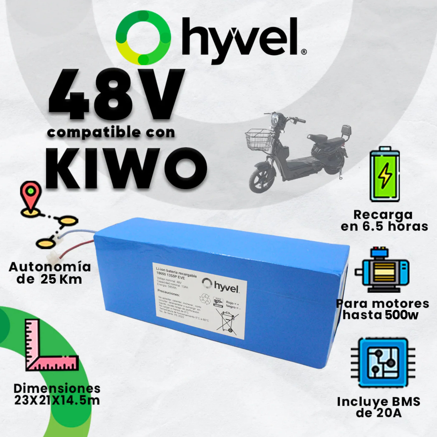 Kit Batería 48V compatible con KIWO + Cargador 2A