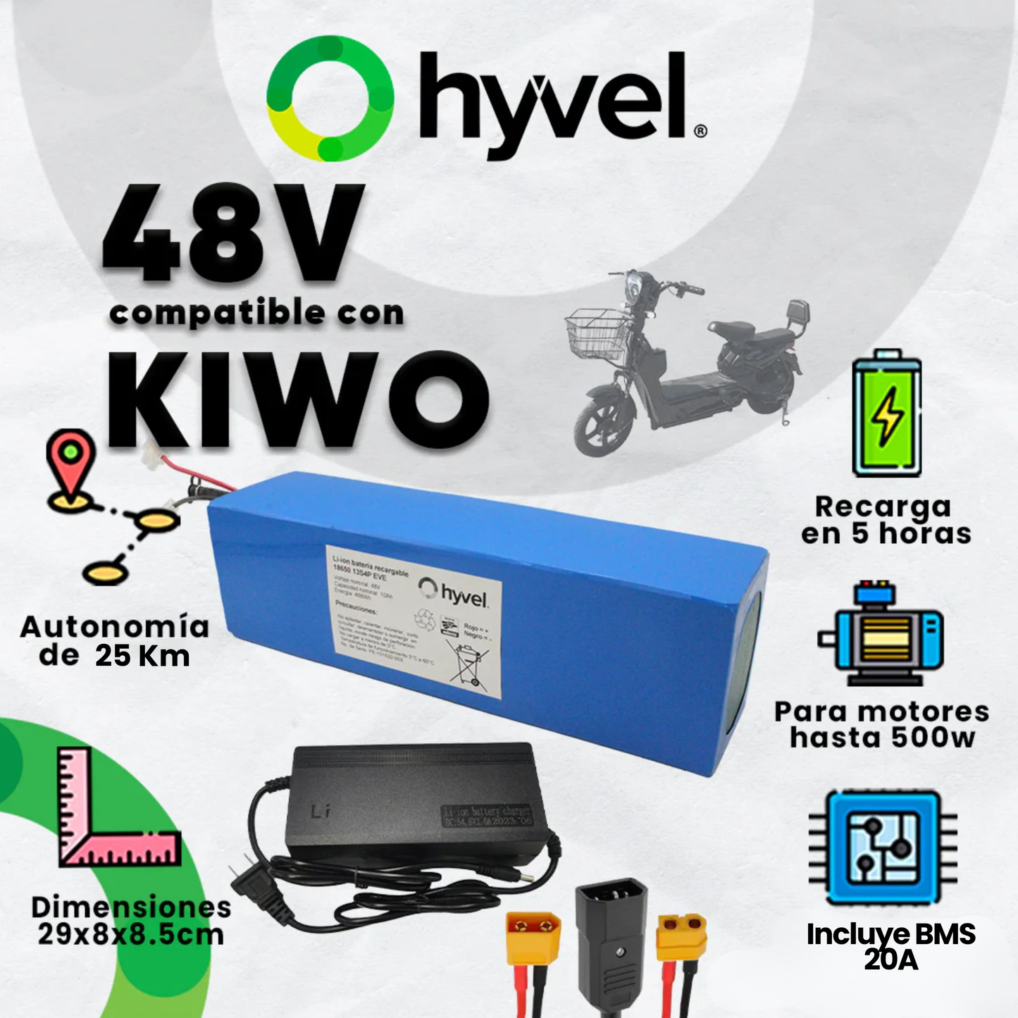 Kit Batería 48V compatible con KIWO + Cargador 2A