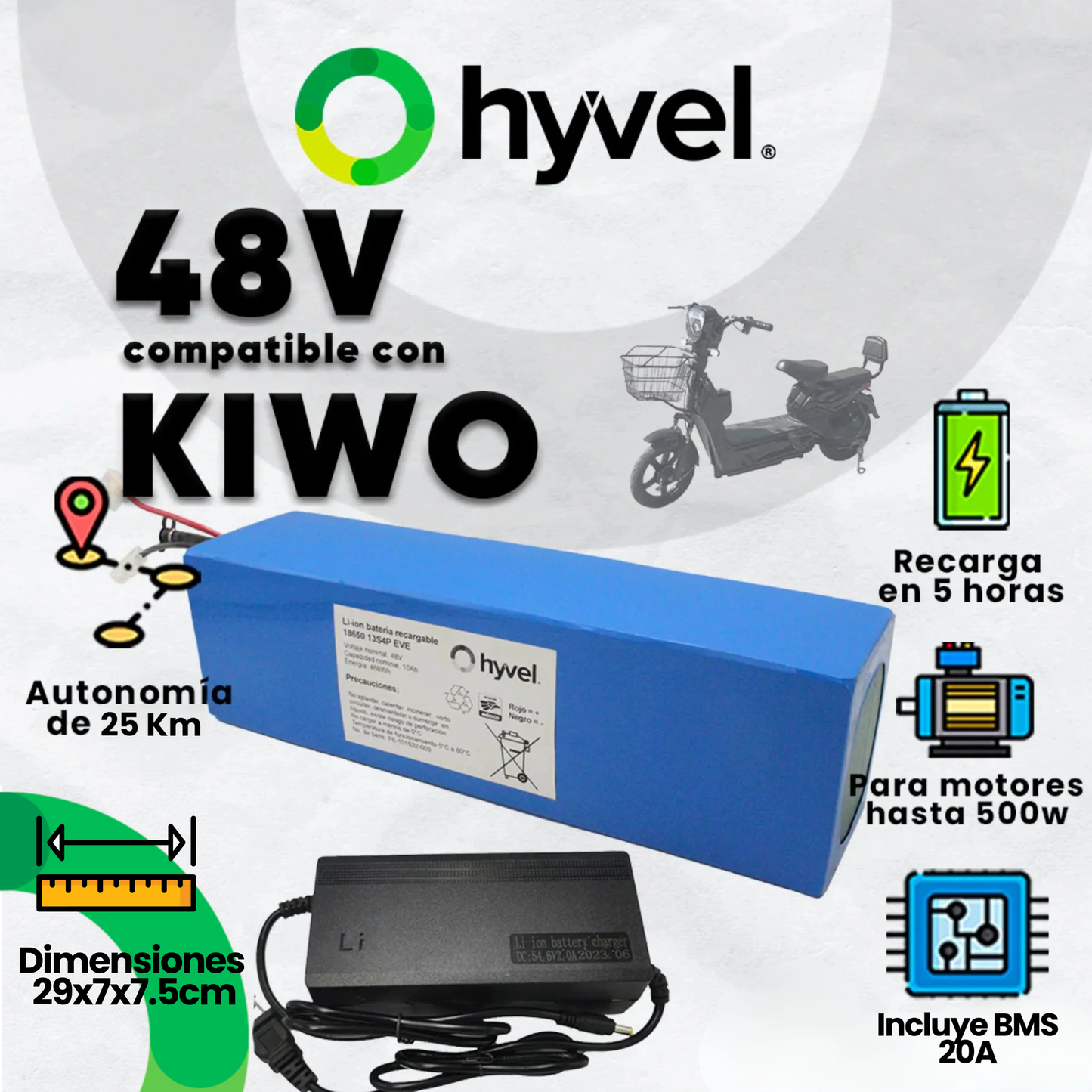Kit Batería 48V compatible con KIWO + Cargador 2A