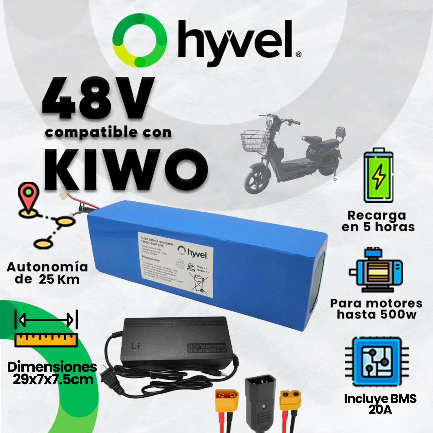 Kit Batería 48V compatible con KIWO + Cargador 2A