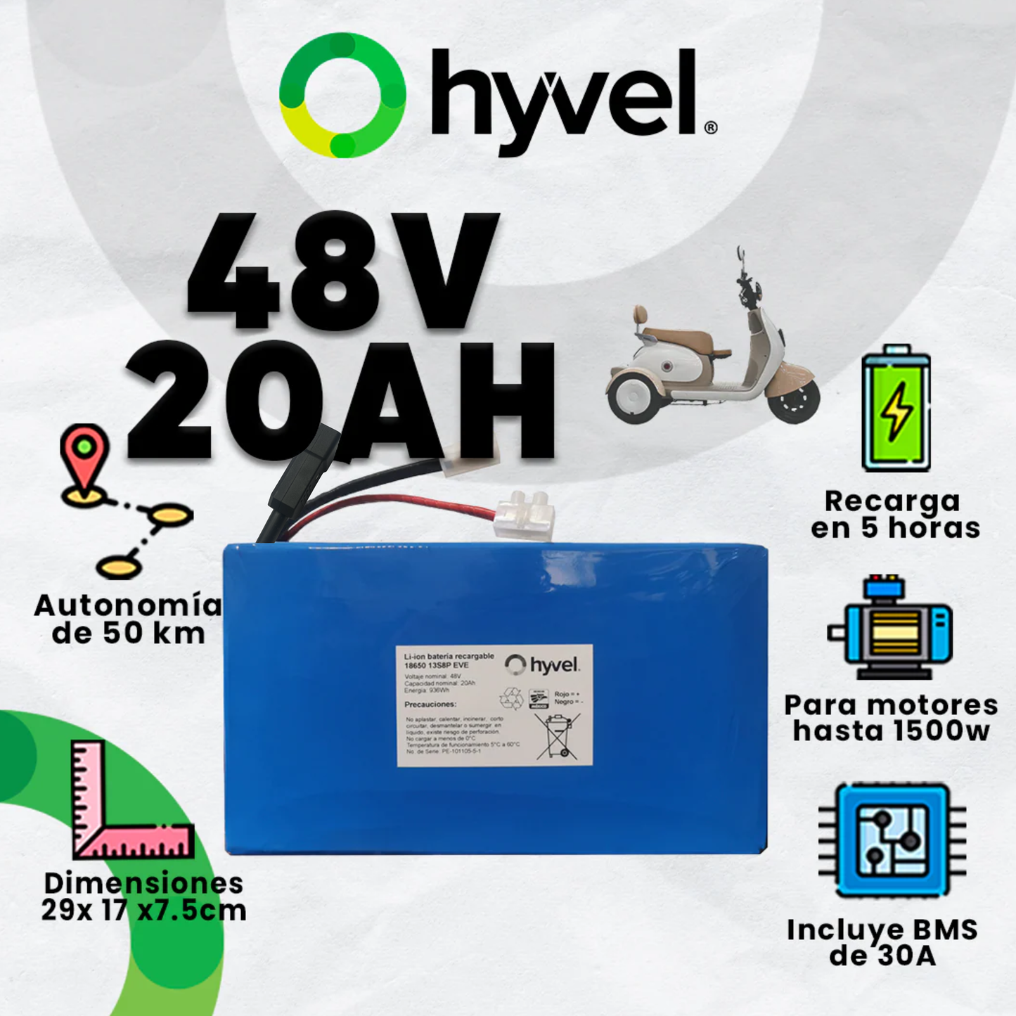 Batería 48V 20Ah para Triciclo Eléctrico