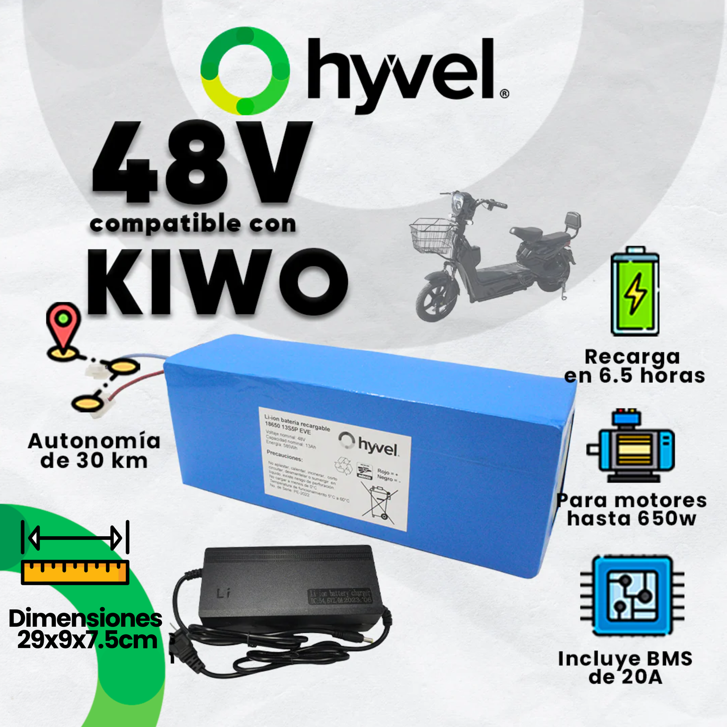 Kit Batería 48V compatible con KIWO + Cargador 2A