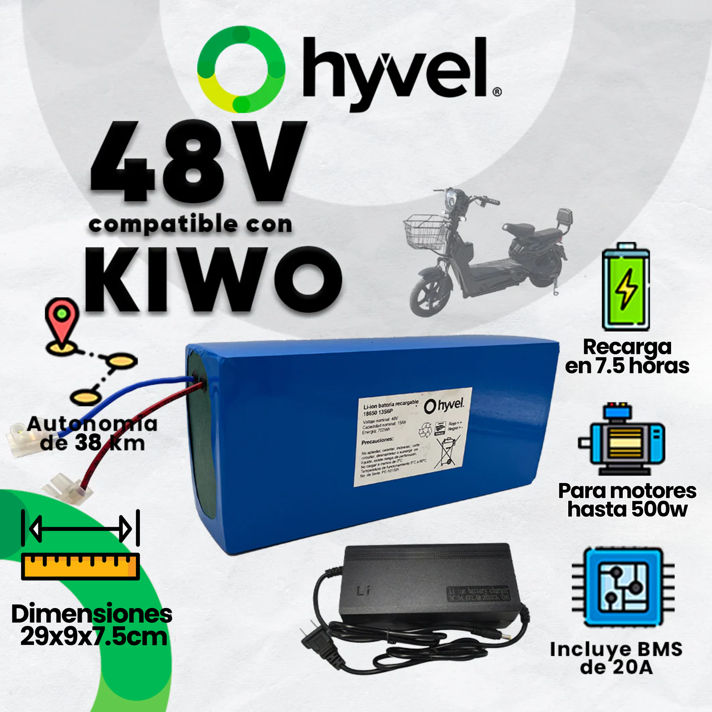 Kit Batería 48V compatible con KIWO + Cargador 2A