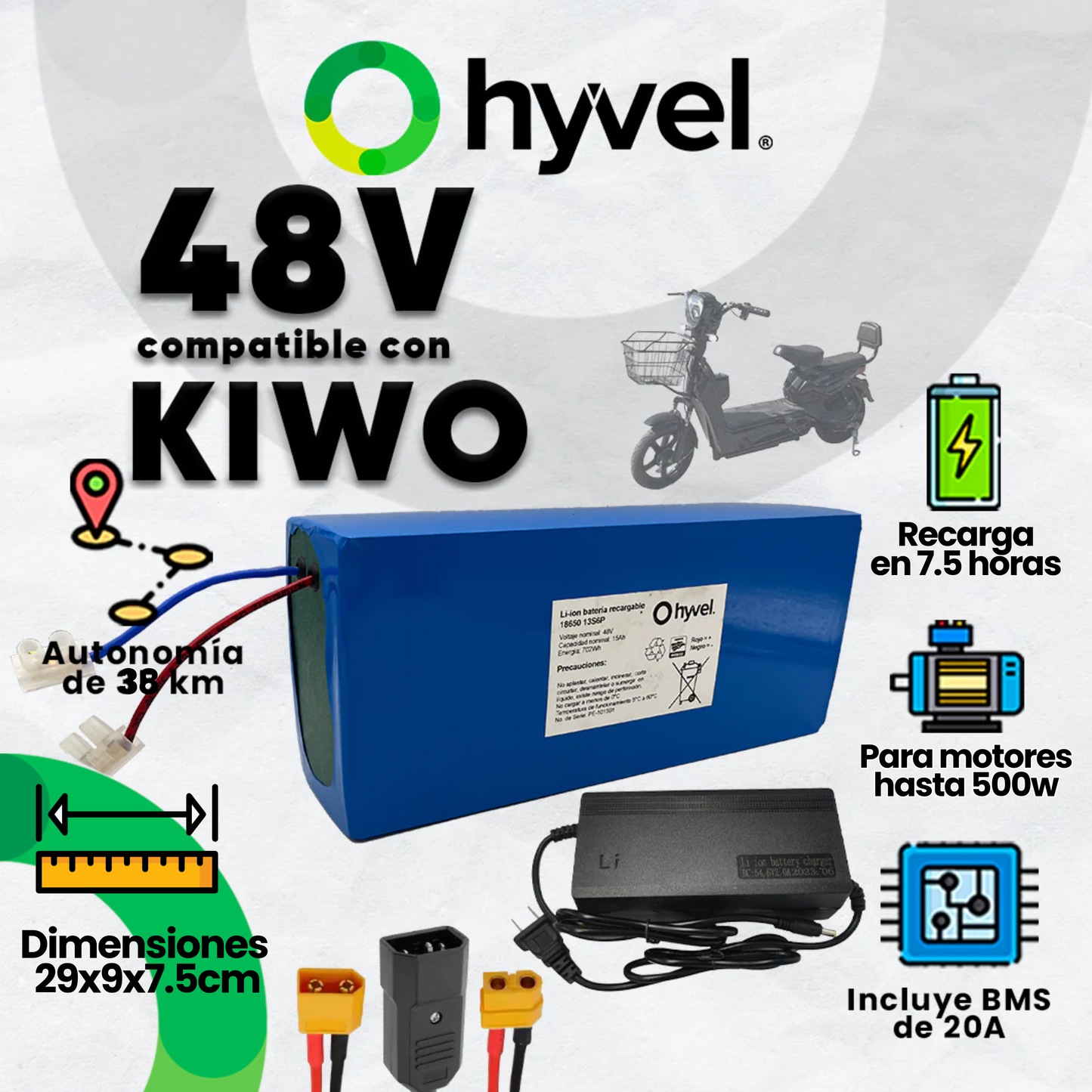 Kit Batería 48V compatible con KIWO + Cargador 2A