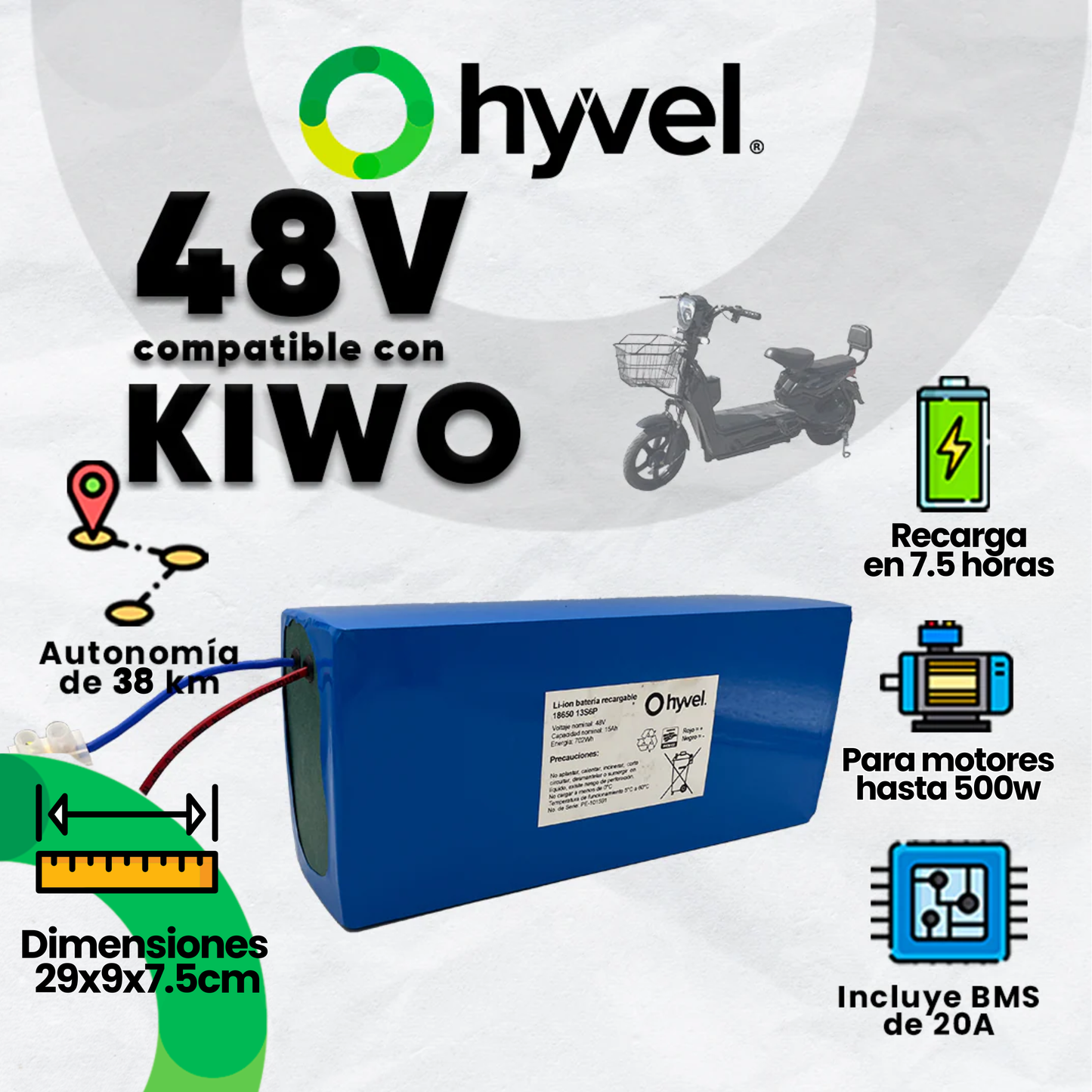 Kit Batería 48V compatible con KIWO + Cargador 2A