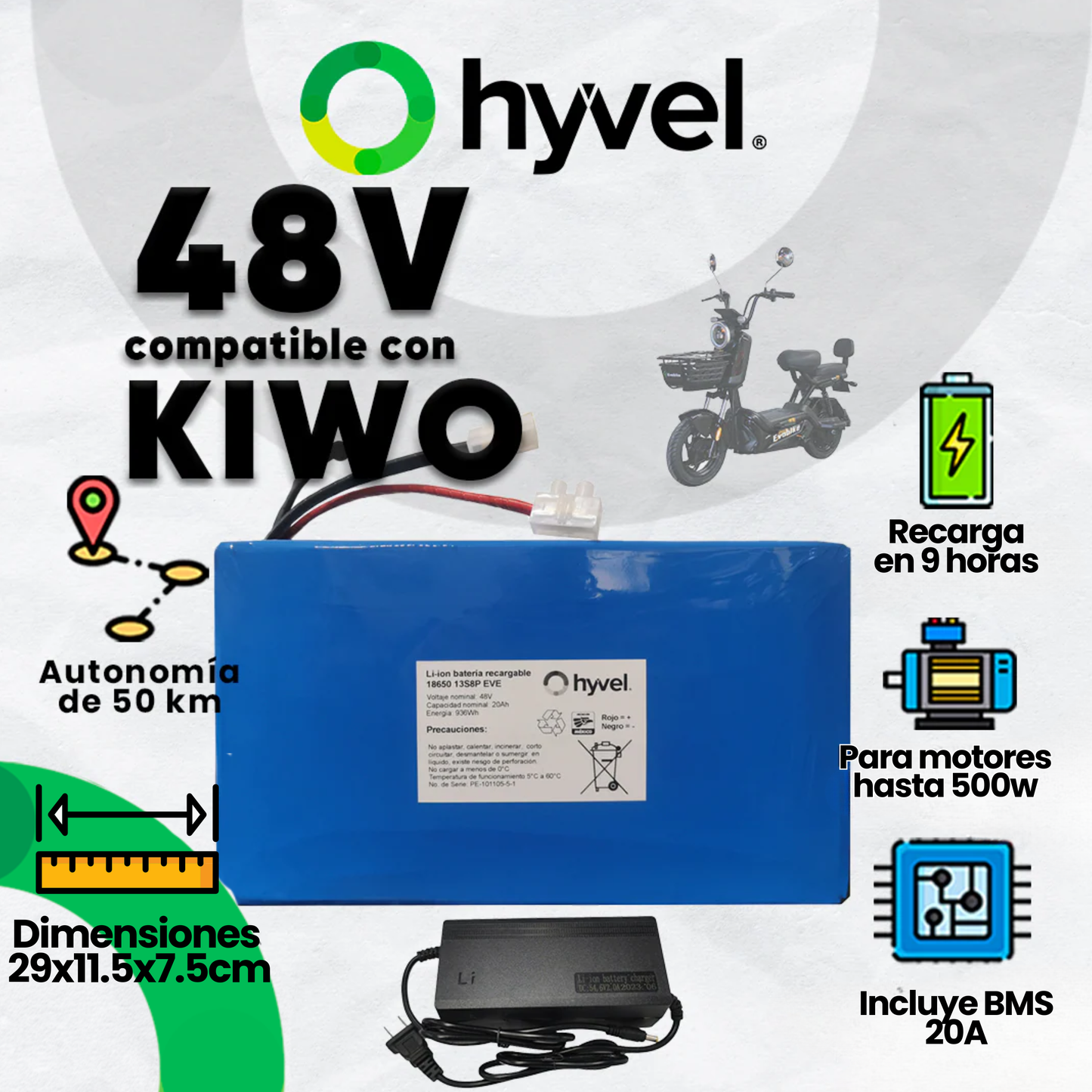 Kit Batería 48V compatible con KIWO + Cargador 2A