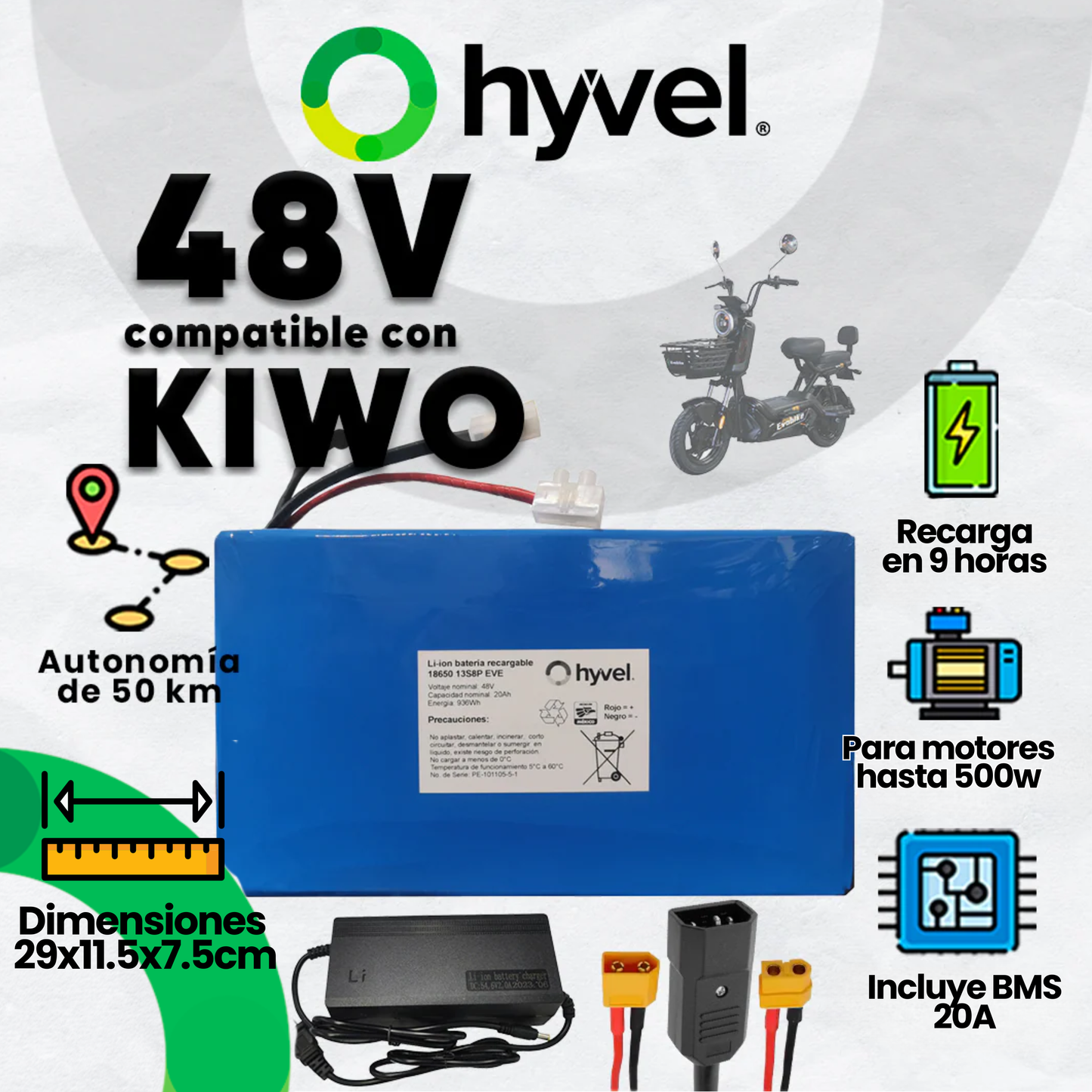Kit Batería 48V compatible con KIWO + Cargador 2A