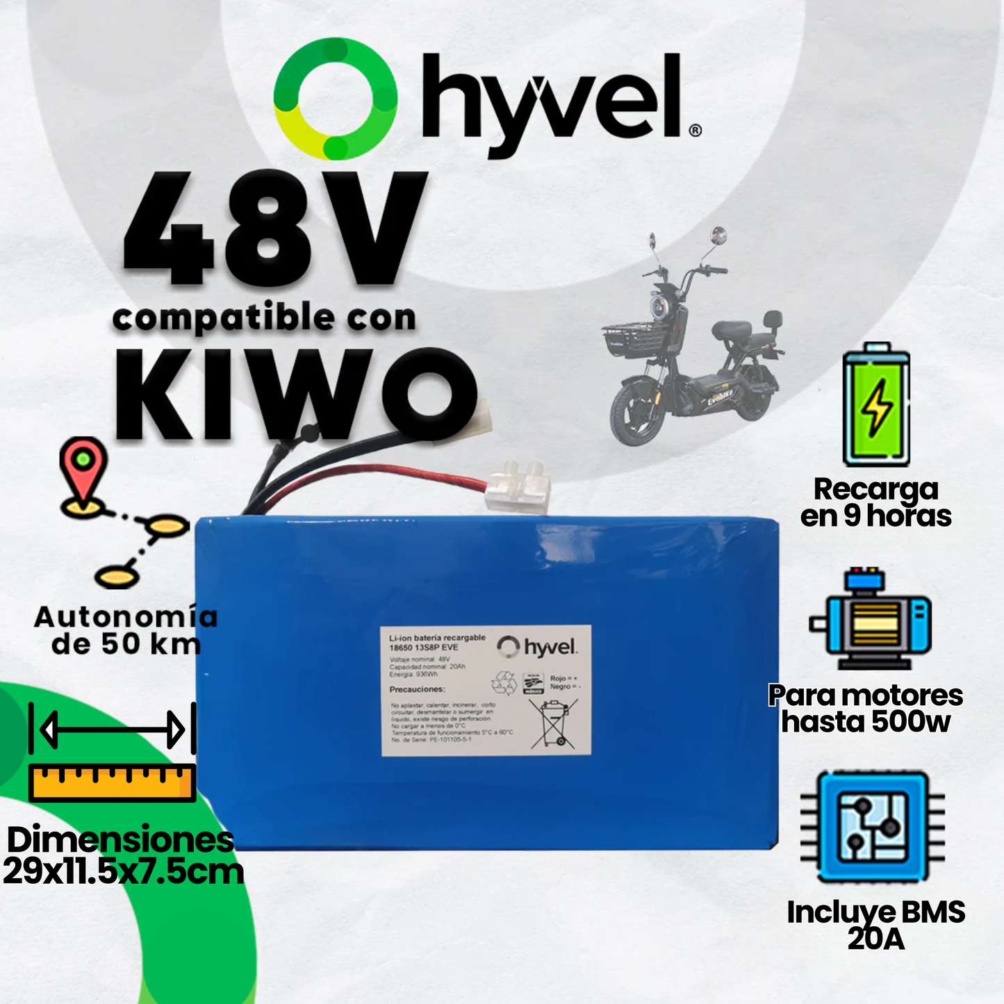 Kit Batería 48V compatible con KIWO + Cargador 2A