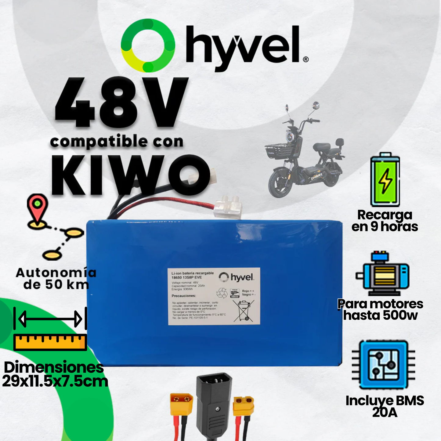 Kit Batería 48V compatible con KIWO + Cargador 2A