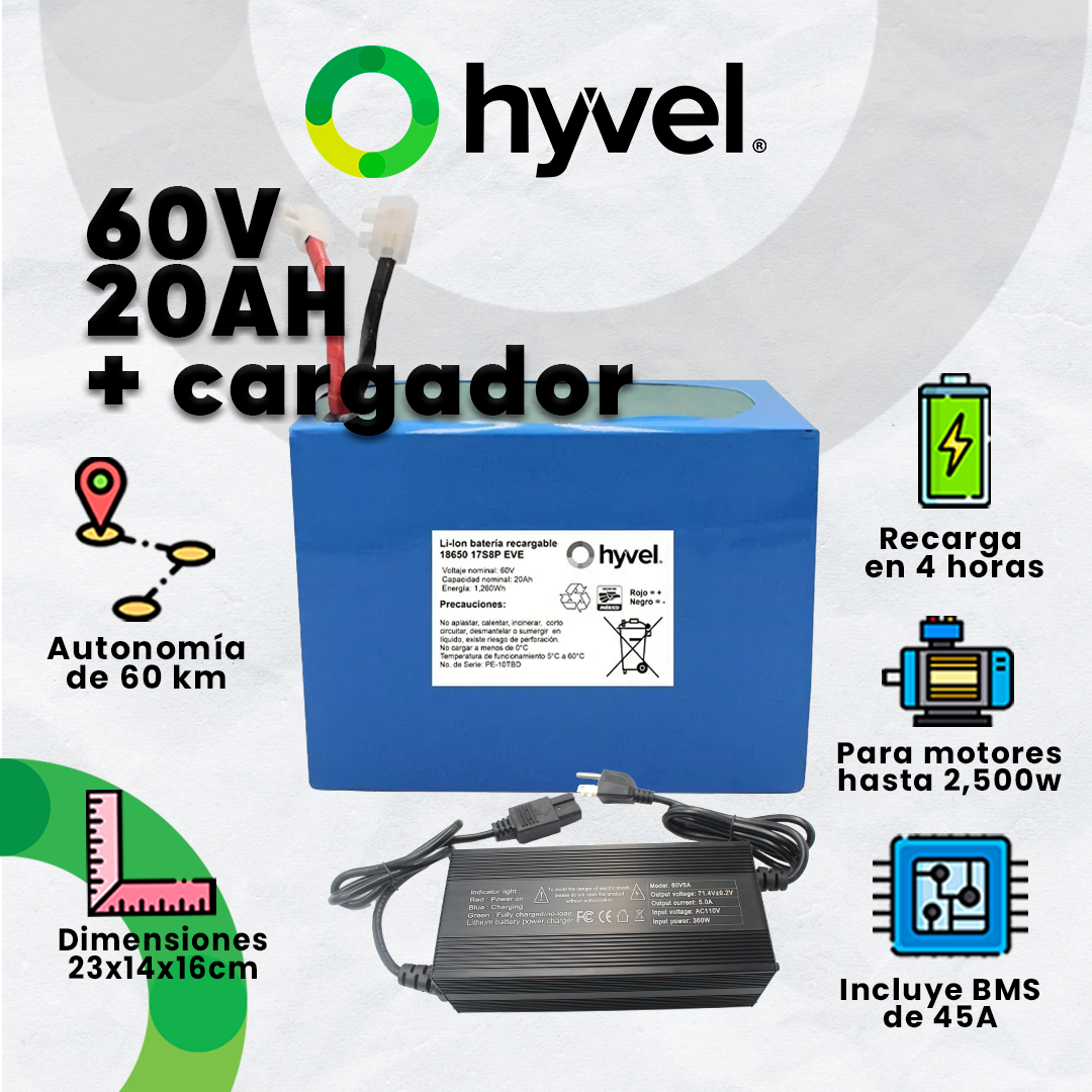Kit Batería 60V 20Ah + Cargador 5A
