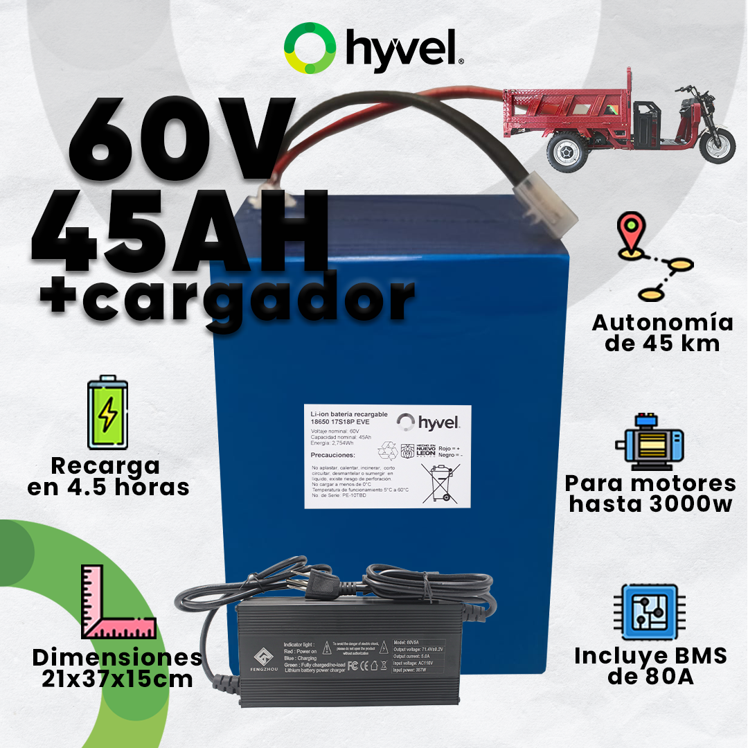 Batería 60V 45Ah para Triciclo Eléctrico