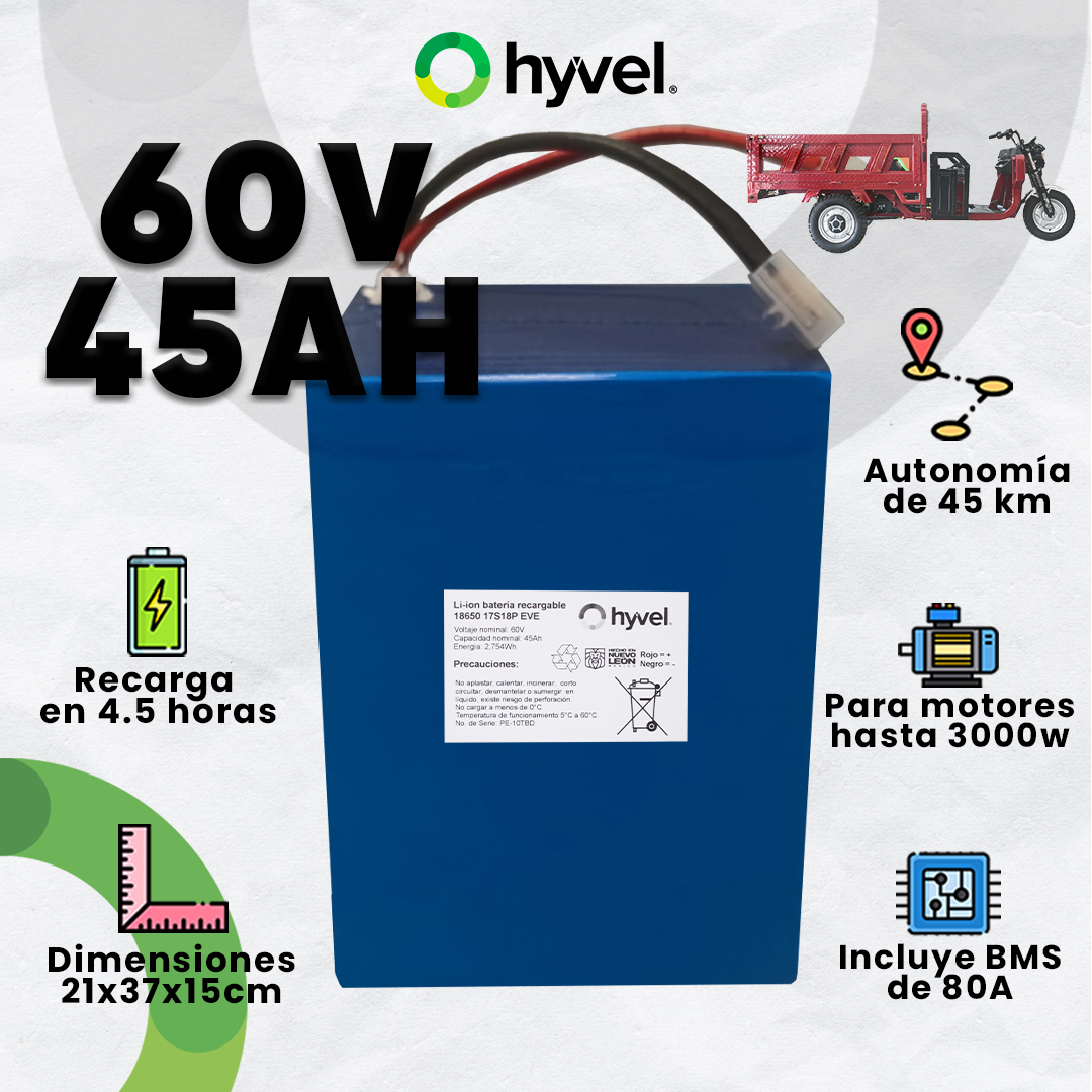Batería 60V 45Ah para Triciclo Eléctrico