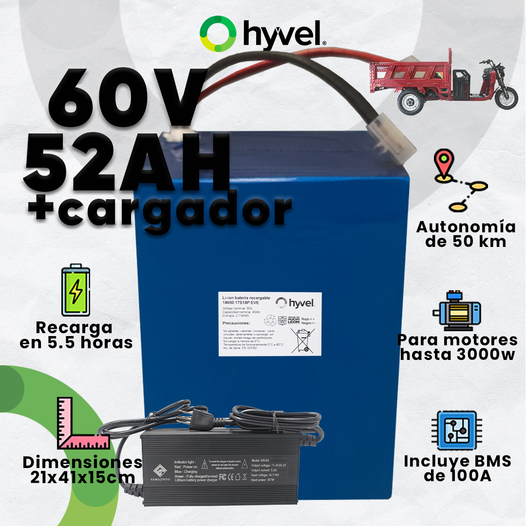 Batería 60V 52Ah para Triciclo Eléctrico