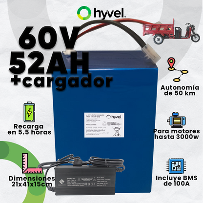 Batería 60V 52Ah para Triciclo Eléctrico