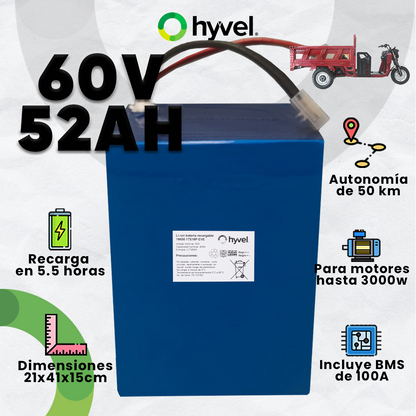 Batería 60V 52Ah para Triciclo Eléctrico