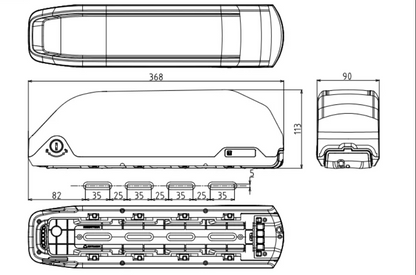 Plano del interior del  Kit Batería 36v 18ah + Caja Desmontable de Hyvel 