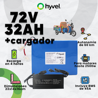 Batería 72V 32Ah para Triciclo Eléctrico