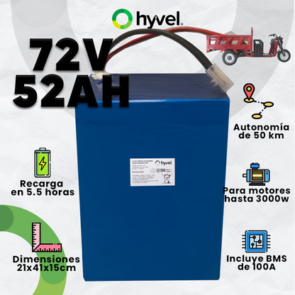 Batería 72V 52Ah para Triciclo Eléctrico