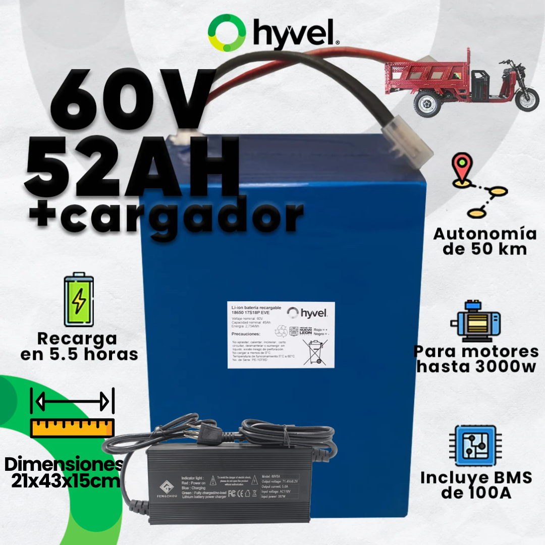 Batería 60V 52Ah para Triciclo Eléctrico