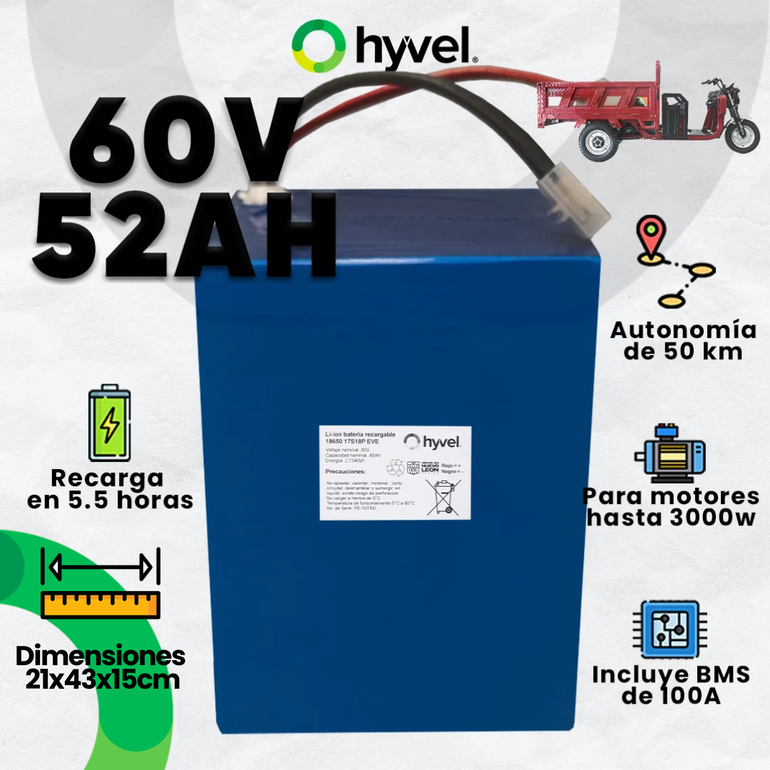 Batería 60V 52Ah para Triciclo Eléctrico