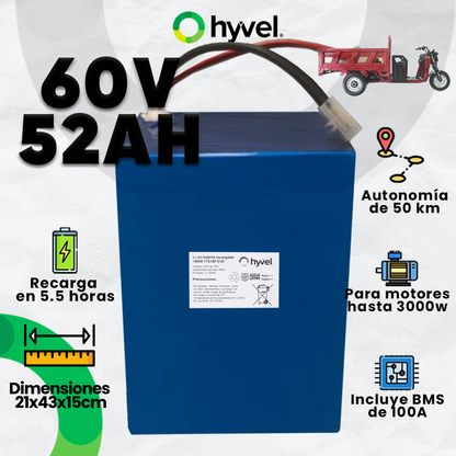 Batería 60V 52Ah para Triciclo Eléctrico