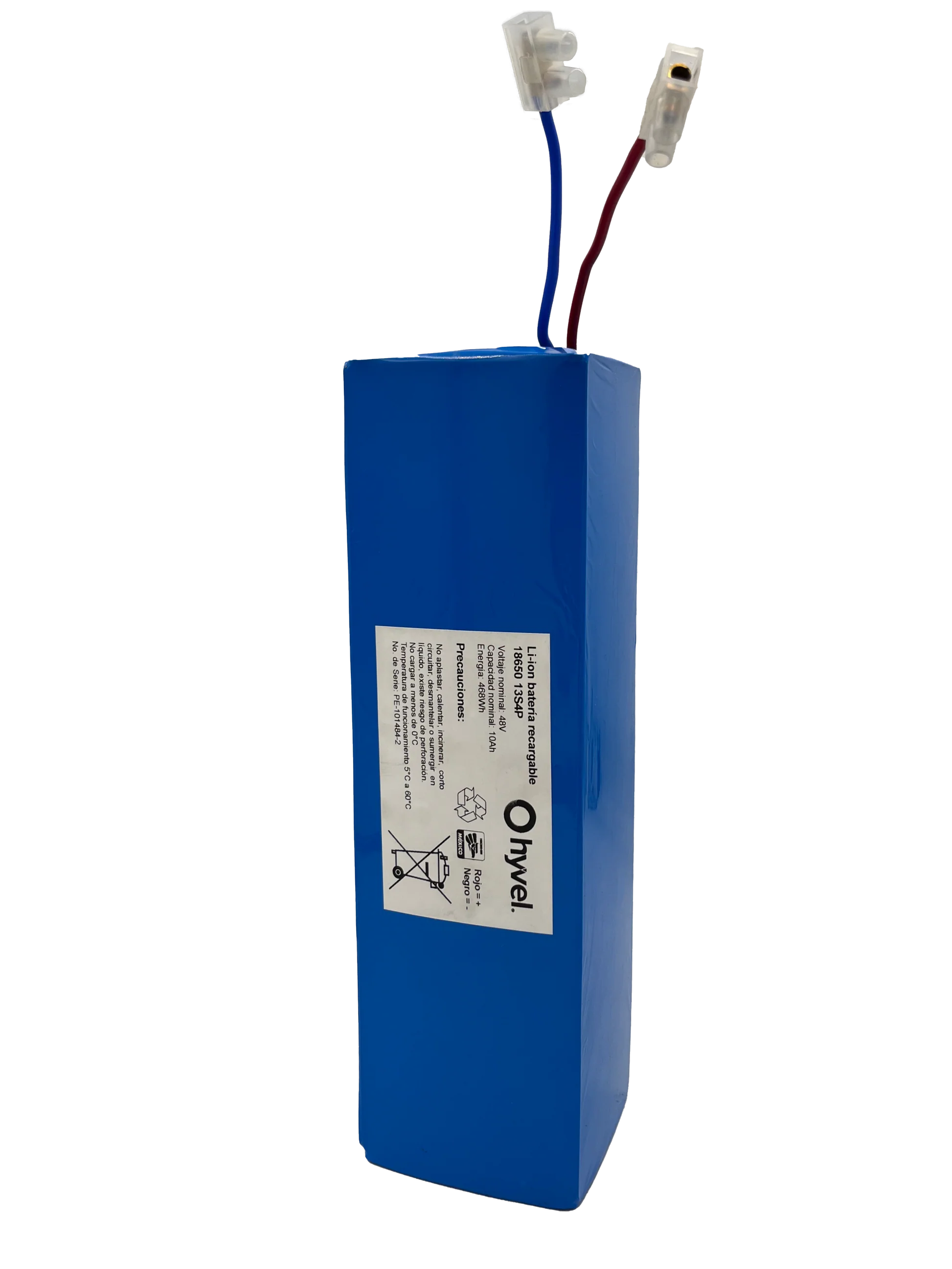 Refacción de bateria 48V Evobike modelo 13S4P de 10Ah y 468Wh, diseño compacto de litio para movilidad urbana Hyvel.