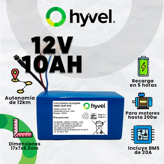 Batería de litio de gran capacidad 12V 10Ah con protección contra sobrecargas y cortocircuitos para máxima seguridad.
