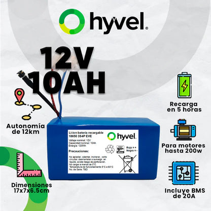 Batería de litio de gran capacidad 12V 10Ah con protección contra sobrecargas y cortocircuitos para máxima seguridad.