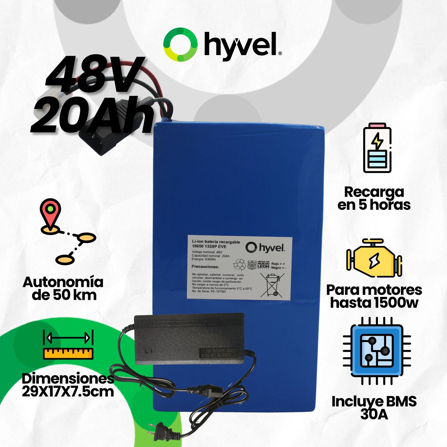 Batería 48V 20Ah para Triciclo Eléctrico