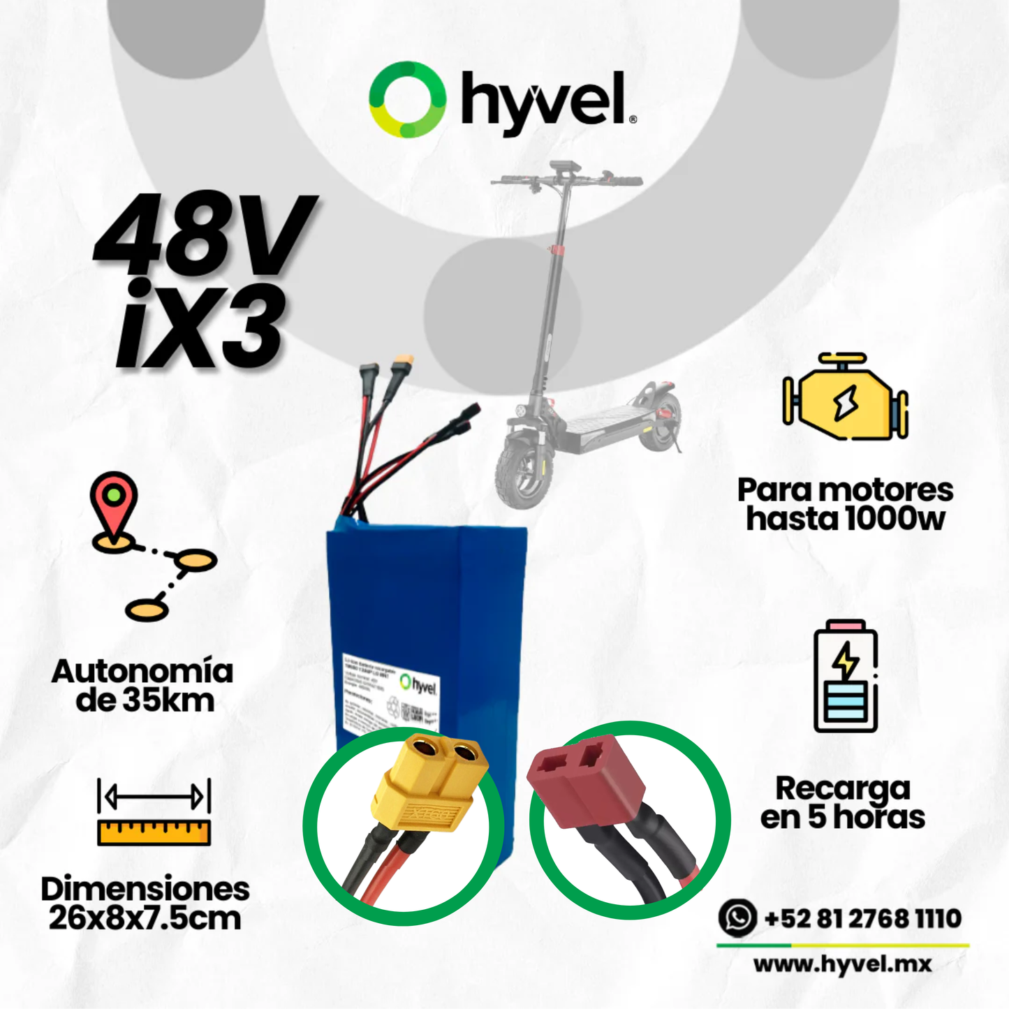 Batería 48V 10Ah compatible con Iscooter iX3
