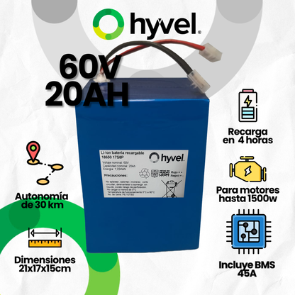 Batería 60V 20Ah para Moto Eléctrica