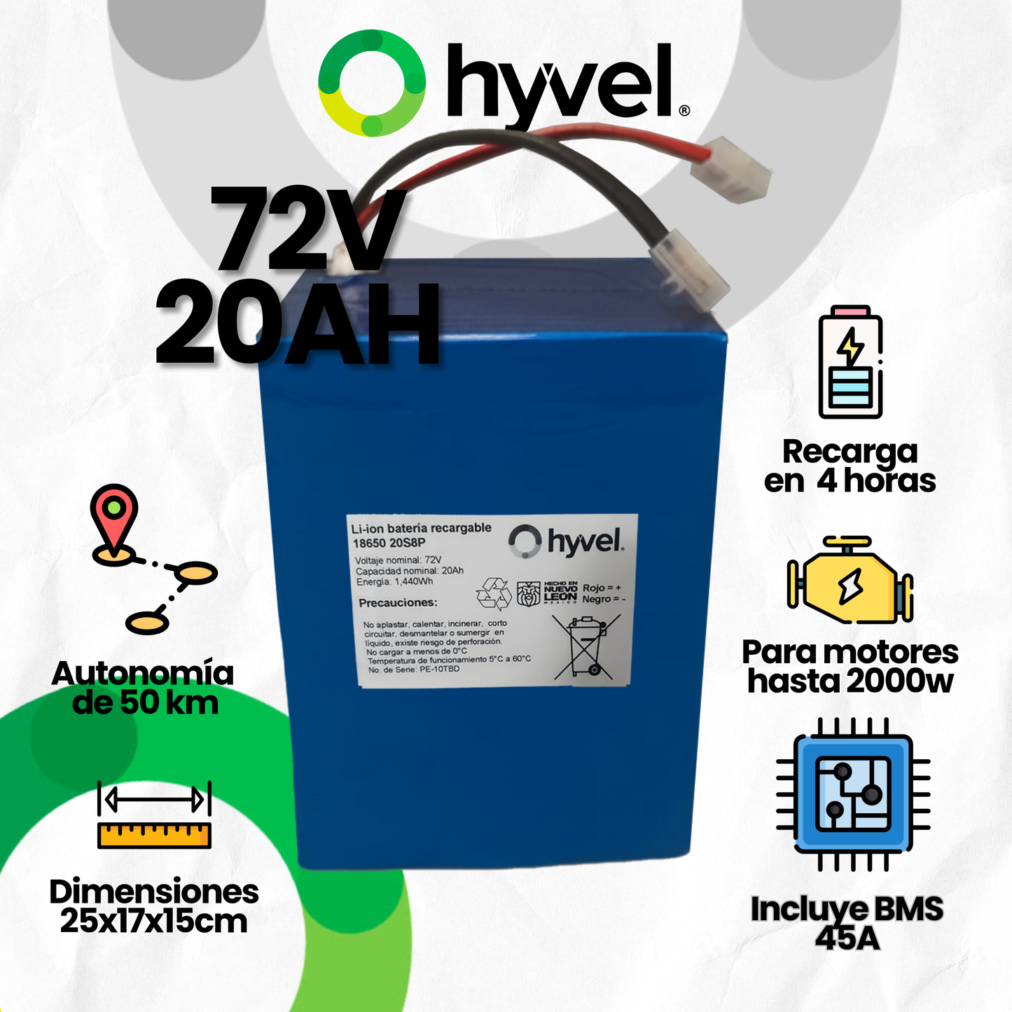 Batería 72V 20Ah para Moto Eléctrica