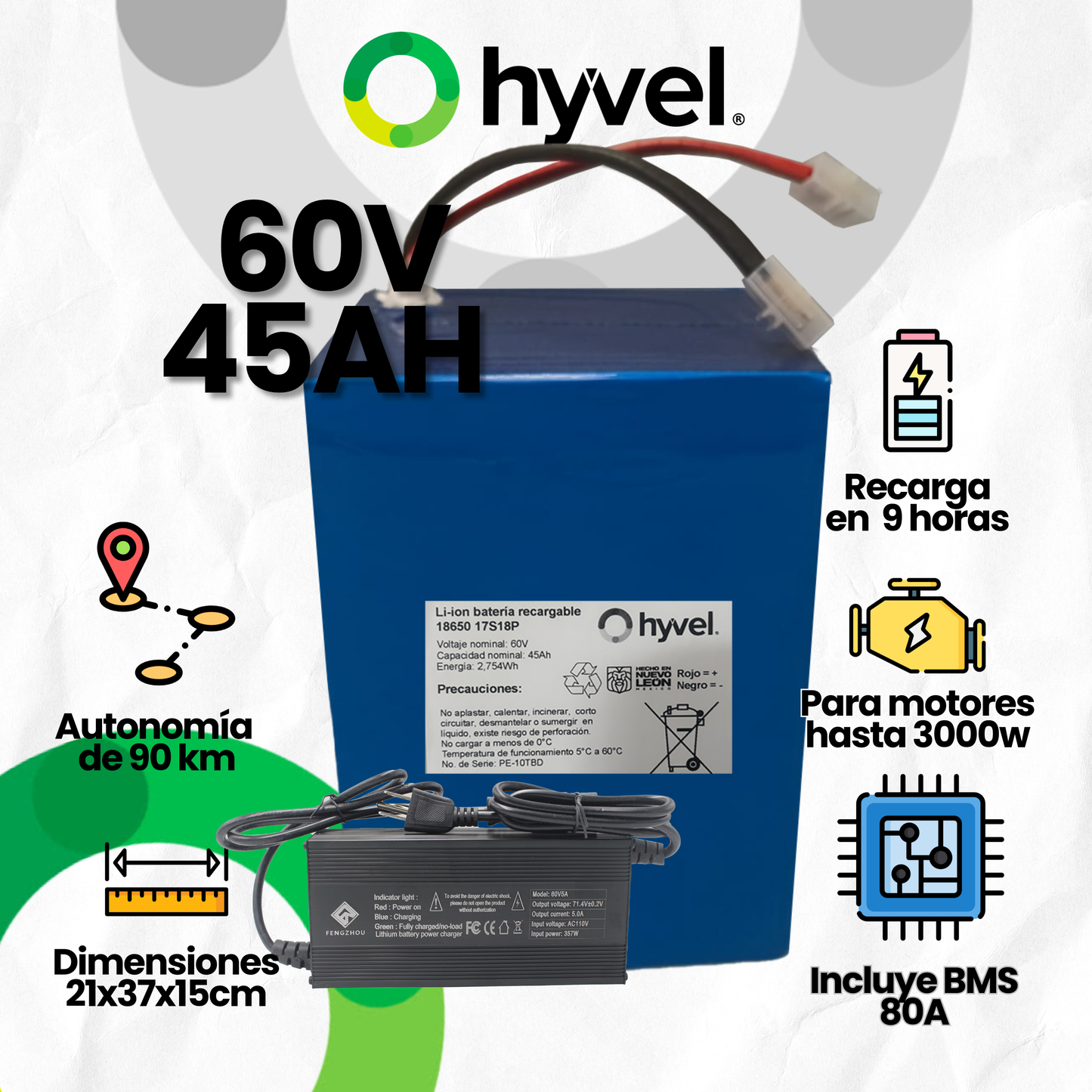 Batería 60V 45Ah para Moto Eléctrica