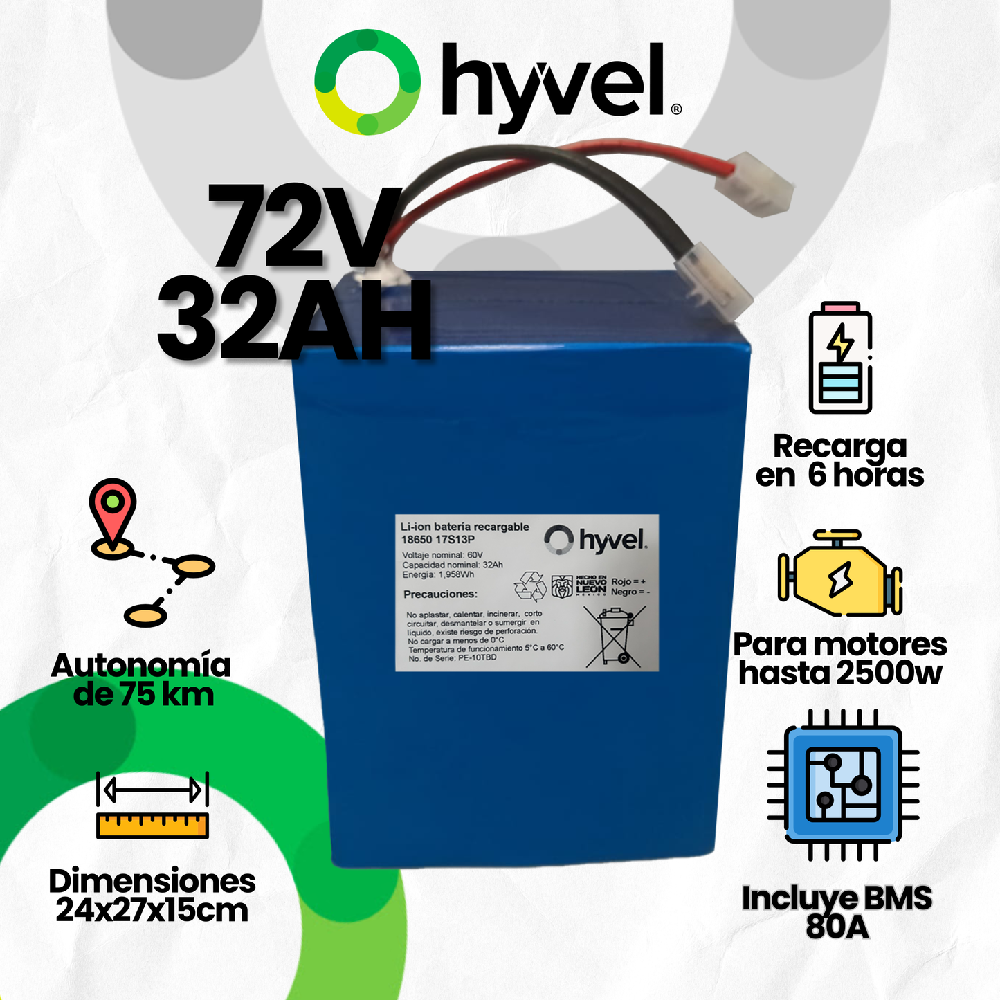 Batería 72V 32Ah para Moto Eléctrica