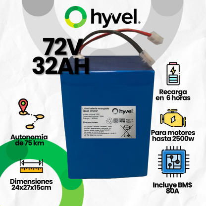 Batería 72V 32Ah para Moto Eléctrica