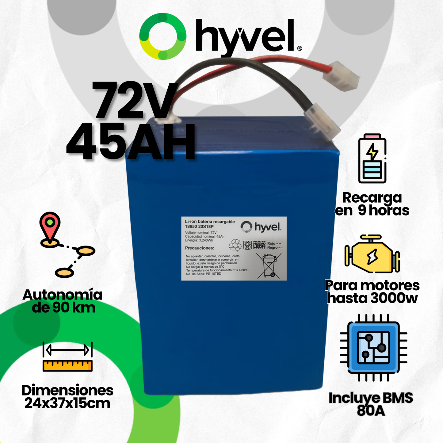 Batería 72V 45Ah para Moto Eléctrica