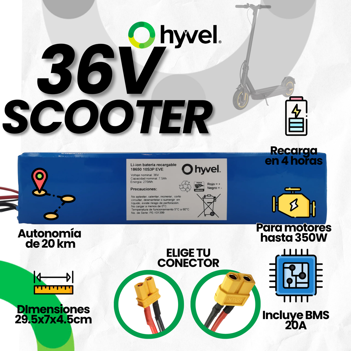Batería 36V 7.5Ah para Scooter Eléctrico