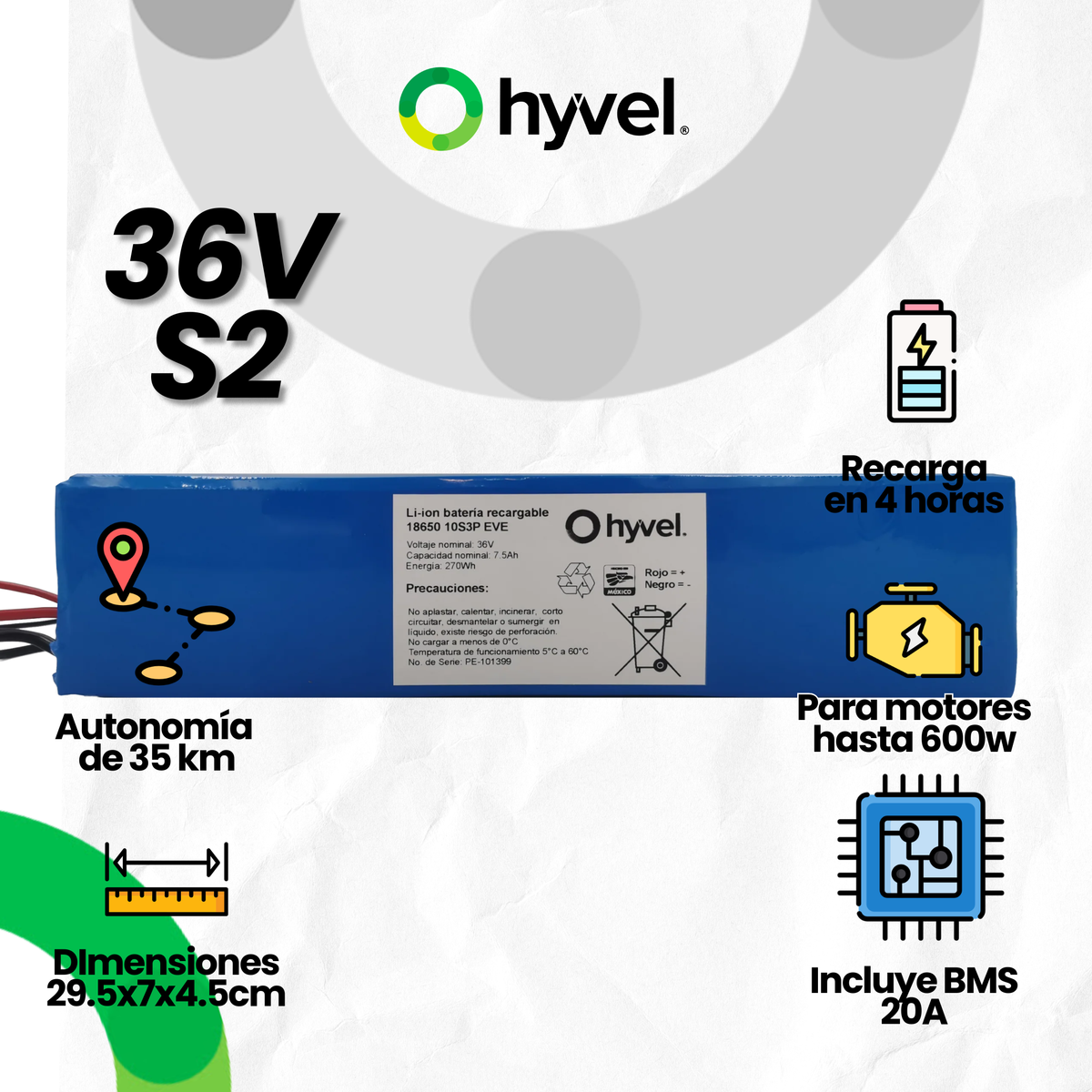 Batería 36V 7.5Ah compatible con Honey Whale S2