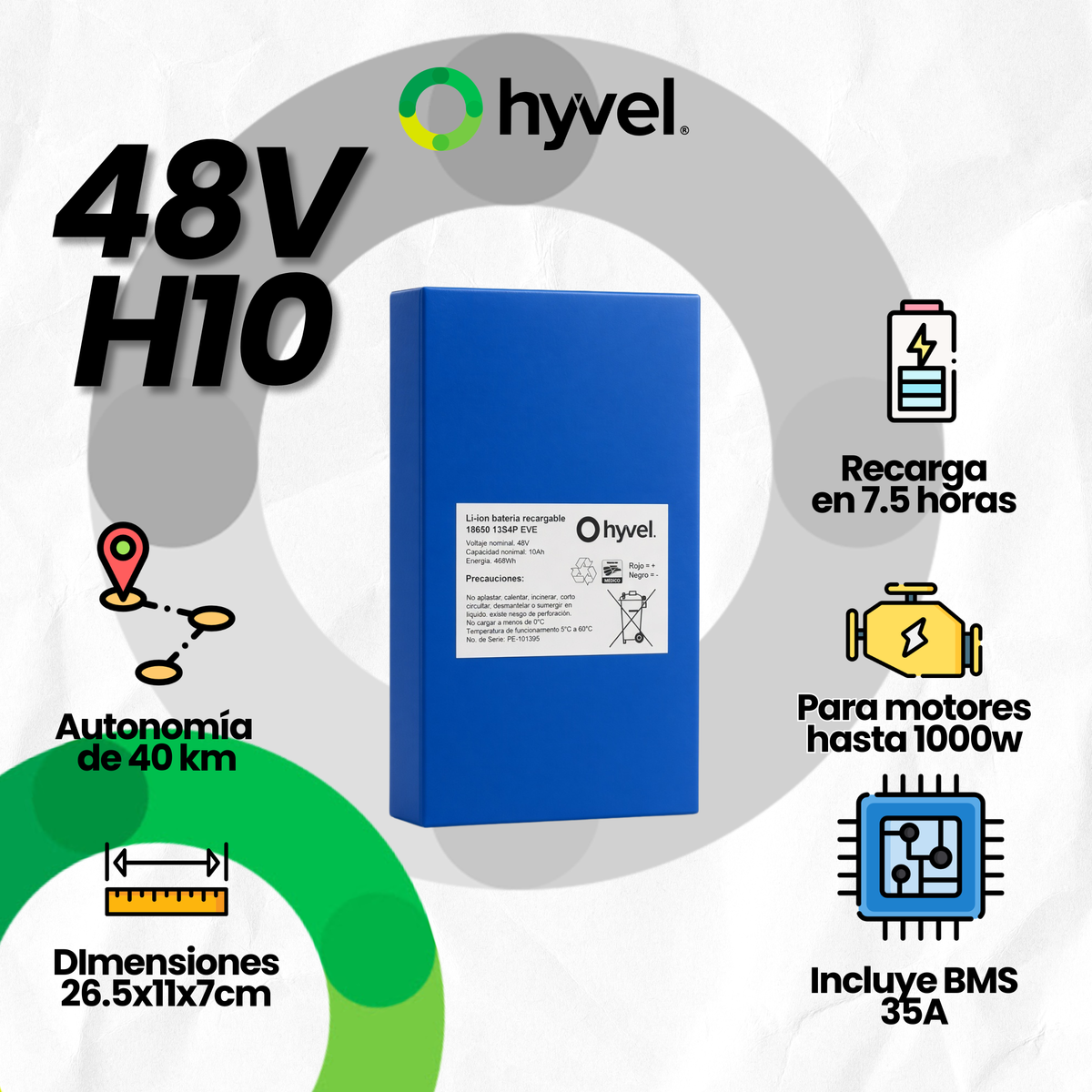 Batería 48V 13Ah compatible con Honey Whale H10