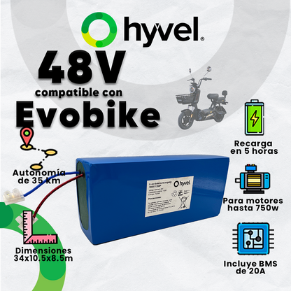 Kit Batería 48V compatible con Evobike + Cargador 2A