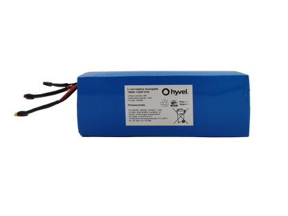 Alejamiento de la Batería 52V 15Ah compatible con Honey Whale T5 con etiqueta blanca de sus especificaciones y nombre de la marca Hyvel