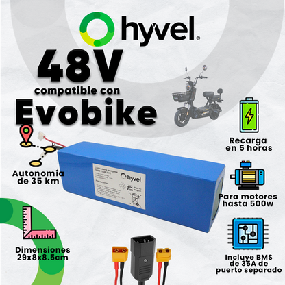 Kit Batería 48V compatible con Evobike + Cargador 2A