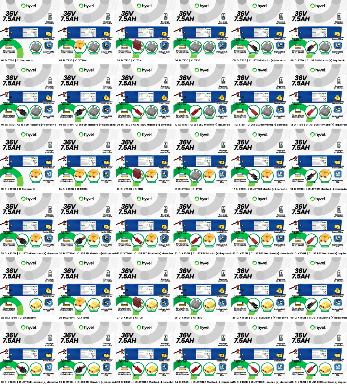 Batería 36V 7.5Ah para Scooter Eléctrico